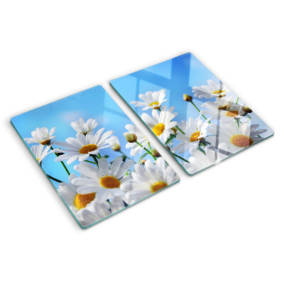 Planche à découper en verre Fleurs de marguerite sur fond bleu