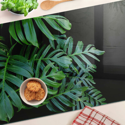 Planche à découper verre feuilles tropicales