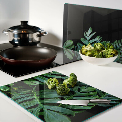 Planche à découper verre feuilles tropicales
