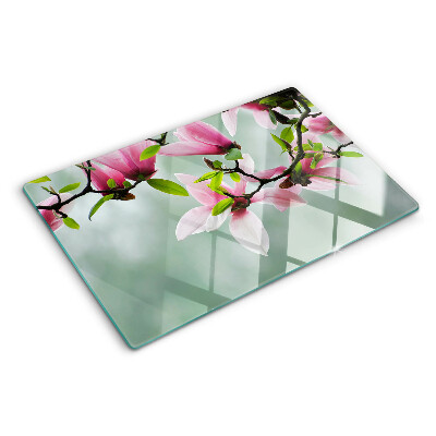 Planche à découper en verre Fleurs de magnolia sur fond de verdure