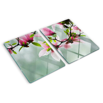 Planche à découper en verre Fleurs de magnolia sur fond de verdure