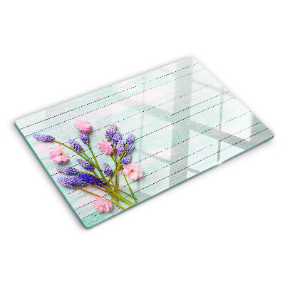Planche à découper verre Fleurs sur fond de bois