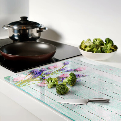 Planche à découper verre Fleurs sur fond de bois