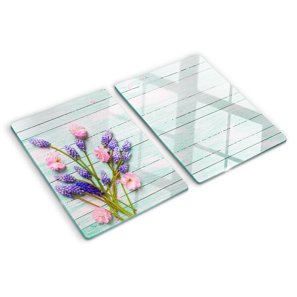 Planche à découper verre Fleurs sur fond de bois