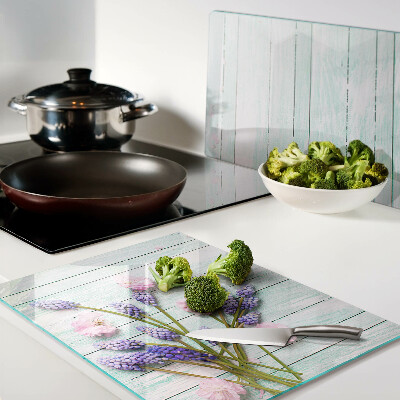 Planche à découper verre Fleurs sur fond de bois