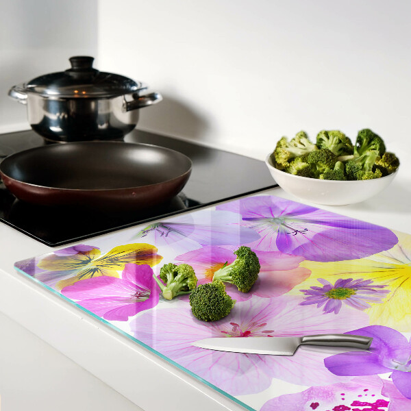 Planche à découper en verre Fleurs aux couleurs pastel