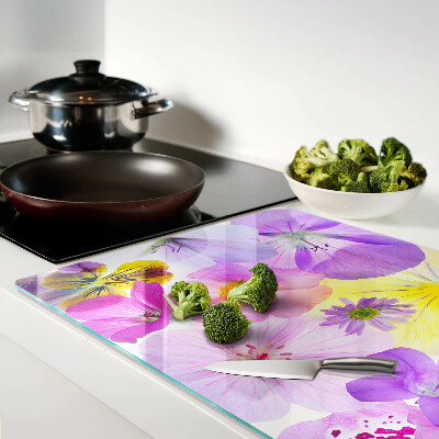Planche à découper en verre Fleurs aux couleurs pastel