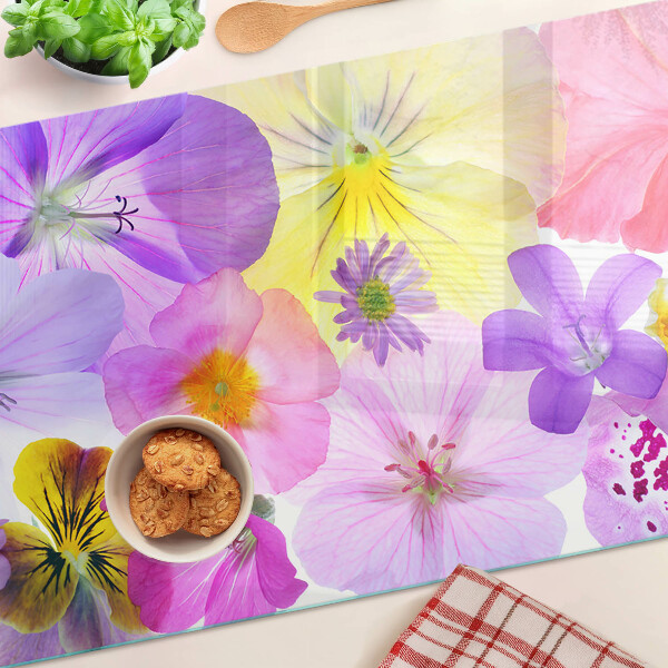 Planche à découper en verre Fleurs aux couleurs pastel