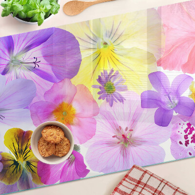 Planche à découper en verre Fleurs aux couleurs pastel