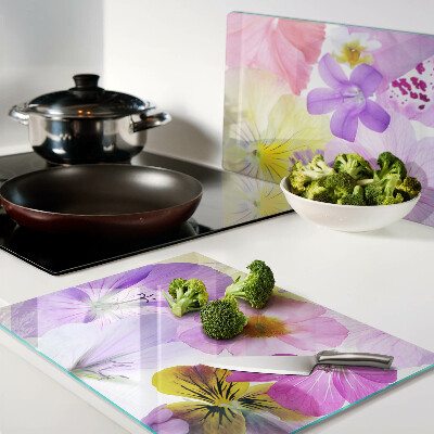Planche à découper en verre Fleurs aux couleurs pastel
