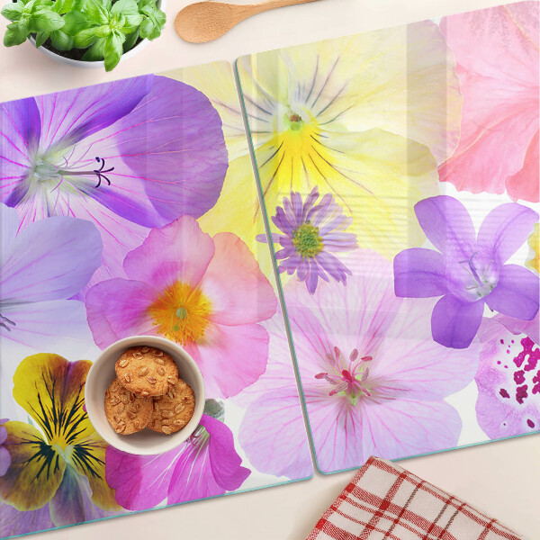 Planche à découper en verre Fleurs aux couleurs pastel