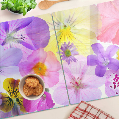 Planche à découper en verre Fleurs aux couleurs pastel
