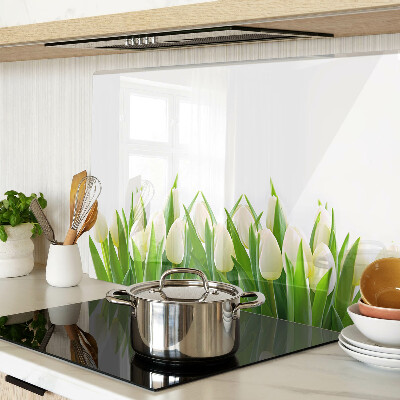 Planche à découper verre Tulipes dans l'herbe verte