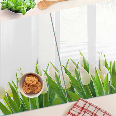 Planche à découper verre Tulipes dans l'herbe verte