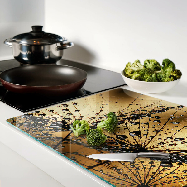 Planche à découper verre Gouttes d'eau sur les feuilles