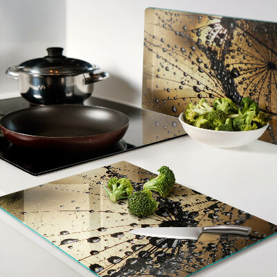 Planche à découper verre Gouttes d'eau sur les feuilles