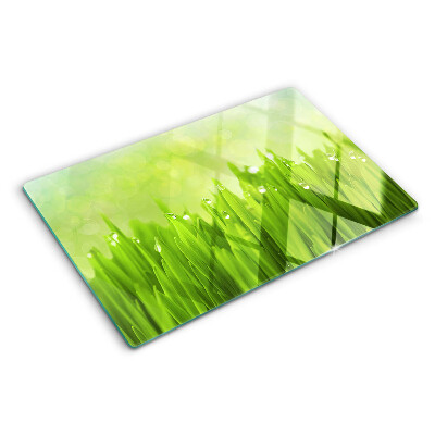 Planche à découper verre Herbe verte avec des gouttes d'eau