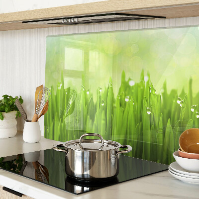 Planche à découper verre Herbe verte avec des gouttes d'eau
