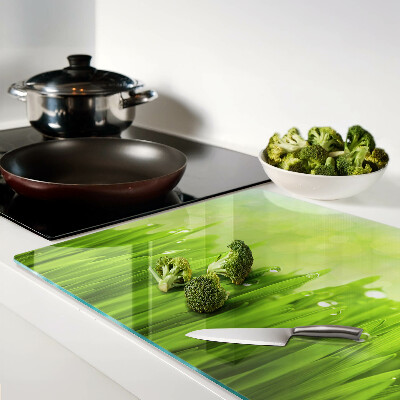 Planche à découper verre Herbe verte avec des gouttes d'eau