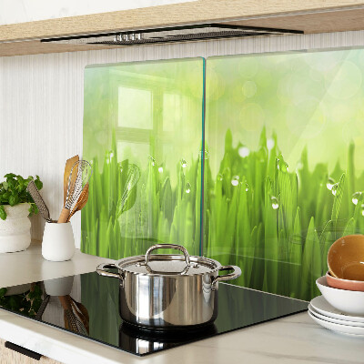 Planche à découper verre Herbe verte avec des gouttes d'eau