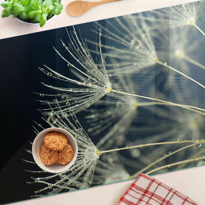 Planche à découper en verre Pissenlits avec des gouttes d'eau