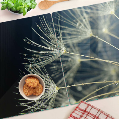 Planche à découper en verre Pissenlits avec des gouttes d'eau