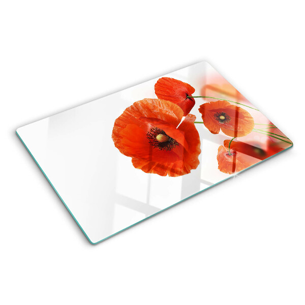 Planche à découper verre Fleurs de pavot de couleur rouge