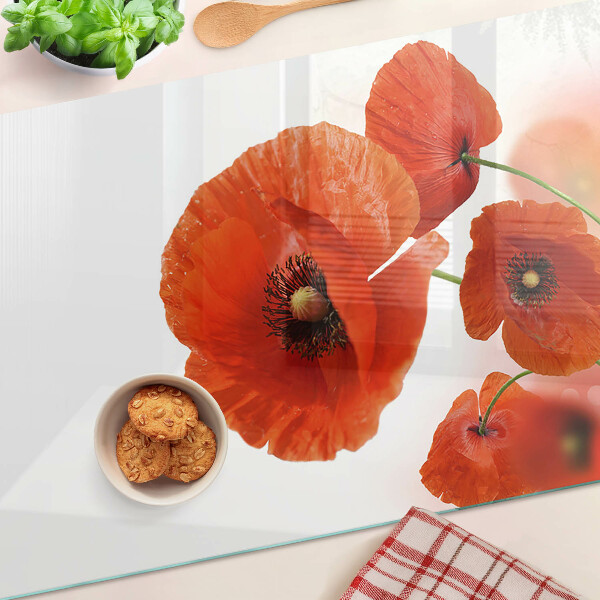 Planche à découper verre Fleurs de pavot de couleur rouge