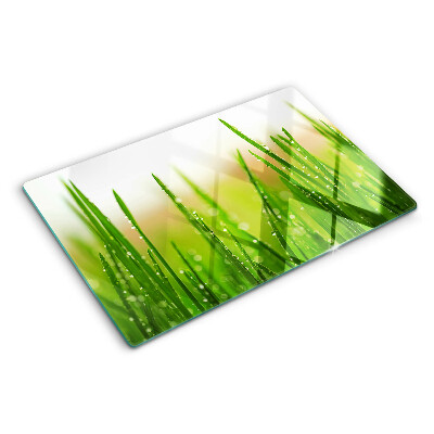 Planche à découper verre Herbe avec des gouttes d'eau