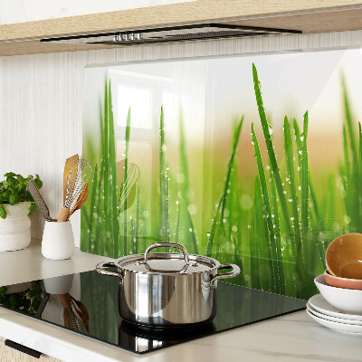 Planche à découper verre Herbe avec des gouttes d'eau