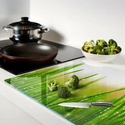 Planche à découper verre Herbe avec des gouttes d'eau