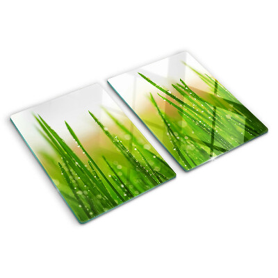 Planche à découper verre Herbe avec des gouttes d'eau