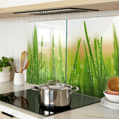 Planche à découper verre Herbe avec des gouttes d'eau