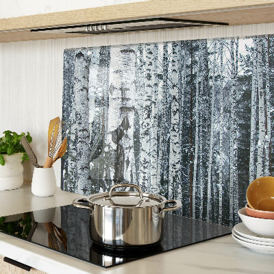Planche à découper en verre Forêt de bouleaux dans un paysage hivernal