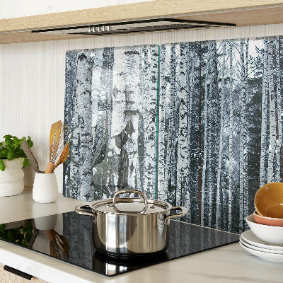 Planche à découper en verre Forêt de bouleaux dans un paysage hivernal