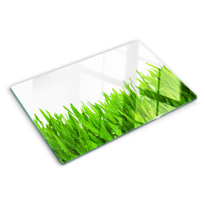 Planche à découper verre Herbe verte avec des gouttes d'eau