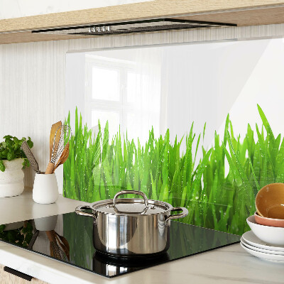 Planche à découper verre Herbe verte avec des gouttes d'eau