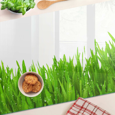 Planche à découper verre Herbe verte avec des gouttes d'eau