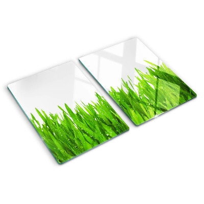 Planche à découper verre Herbe verte avec des gouttes d'eau