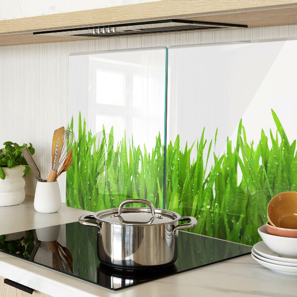 Planche à découper verre Herbe verte avec des gouttes d'eau