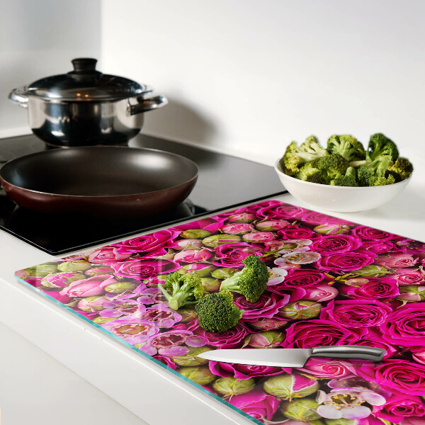 Planche à découper en verre Fleurs roses dans un bouquet