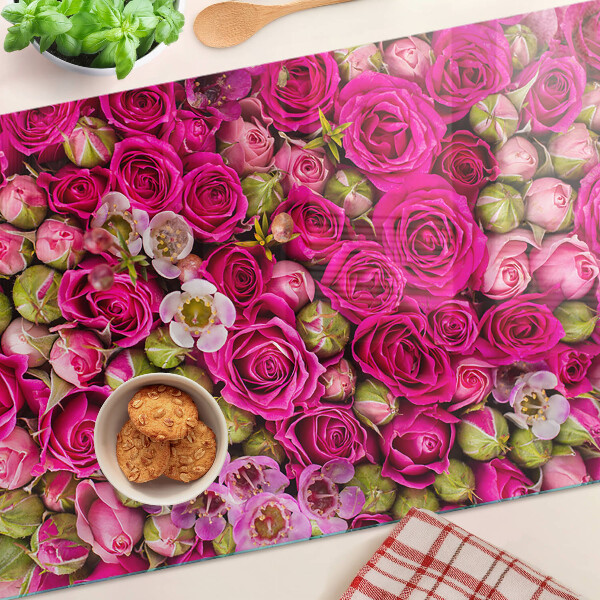 Planche à découper en verre Fleurs roses dans un bouquet
