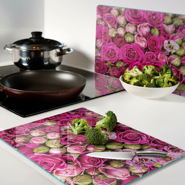 Planche à découper en verre Fleurs roses dans un bouquet