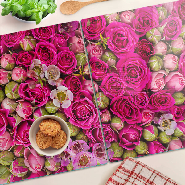 Planche à découper en verre Fleurs roses dans un bouquet