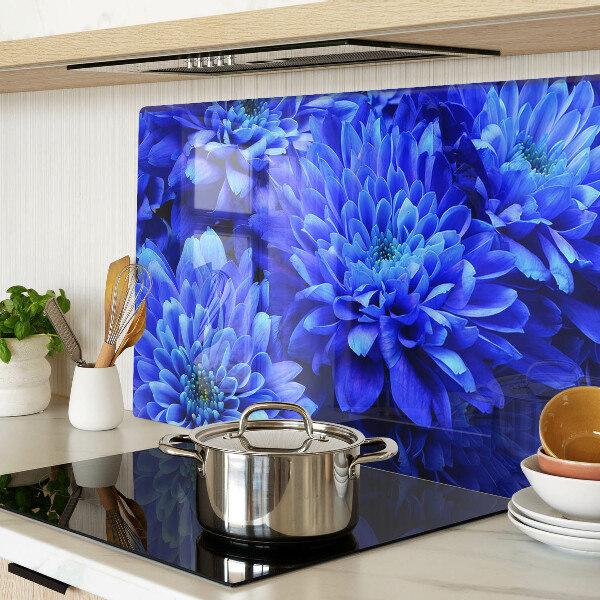 Planche à découper en verre Fleurs de chrysanthème bleu