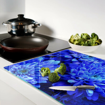 Planche à découper en verre Fleurs de chrysanthème bleu