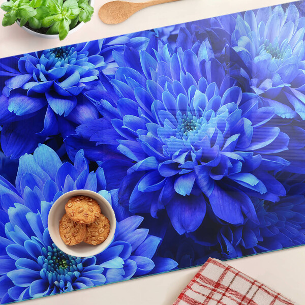 Planche à découper en verre Fleurs de chrysanthème bleu