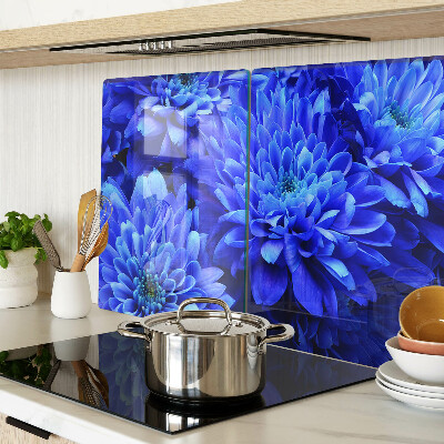 Planche à découper en verre Fleurs de chrysanthème bleu