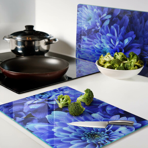 Planche à découper en verre Fleurs de chrysanthème bleu
