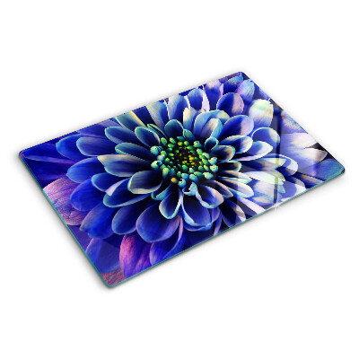 Planche à découper verre Fleur de dahlia bleu